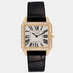 Cartier Silver 18k Yellow Gold Santos Dumont WH100351 Quartz Men's Wristwatch 25 mm