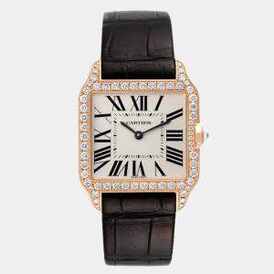 Cartier Silver 18k Rose Gold Santos Dumont WH100351 Quartz Men's Wristwatch 25 mm