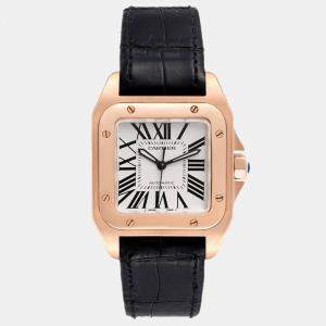 Cartier Silver 18k Rose Gold Santos W20108Y1 Automatic Men's Wristwatch 33 mm
