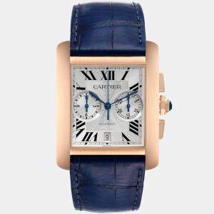 Cartier Silver 18k Rose Gold Tank MC W5330005 Automatic Men's Wristwatch 34 mm