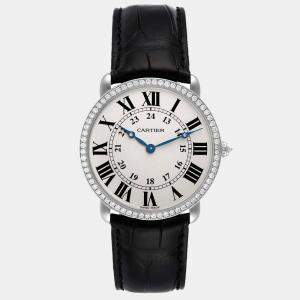 Cartier Silver Diamond 18k White Gold Ronde Louis WR000551 Manual Winding Men's Wristwatch 36 mm