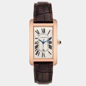 Cartier Silver 18k Rose Gold Tank Americaine W2609156 Automatic Men's Wristwatch 27 mm