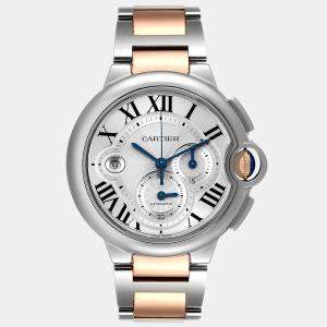 Cartier Silver 18k Rose Gold And Stainless Steel Ballon Bleu Automatic Men's Wristwatch 44 mm