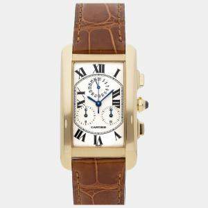 Cartier White 18k Yellow Gold Tank Americaine Quartz Men's Wristwatch 27 mm