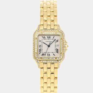 Cartier Silver Diamonds 18K Yellow Gold Panthere Women's Wristwatch 30 mm
