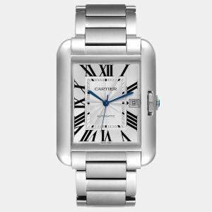Cartier Silver Stainless Steel Tank Anglaise W5310008 Automatic Men's Wristwatch 47 mm