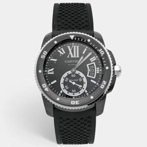Cartier Black DLC Coated Stainless Steel Rubber Calibre de Cartier WSCA0006 Men's Wristwatch 42 mm