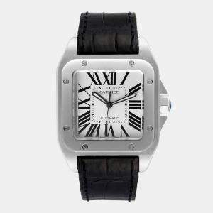 Cartier Silver Stainless Steel Santos 100 W20073X8 Automatic Men's Wristwatch 38 mm