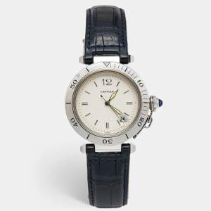 Cartier Cream Stainless Steel Leather Pasha de Cartier 1040 Automatic Men's Wristwatch 38 mm
