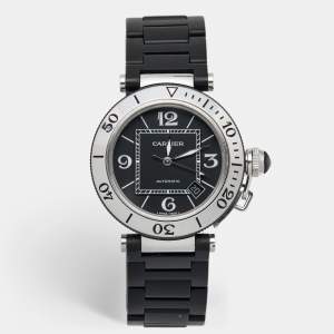 Cartier Black Stainless Rubber Pasha de Cartier Seatimer W3107702 Men's Wristwatch 40.5 mm 