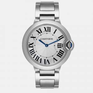 Cartier Ballon Bleu 36mm Silver Guilloche Dial Steel Men's Watch W69011Z4 36 mm