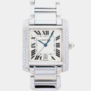 Cartier Silver 18k White Gold Tank Francaise WE1003SF Automatic Men's Wristwatch 28 mm