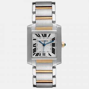 Cartier Tank Francaise Steel Yellow Gold Silver Dial Mens Watch W51005Q4 28.0 mm x 32.0 mm