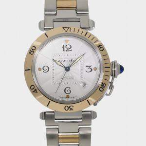 Cartier Silver 18k Yellow Gold And Stainless Steel Pasha de Cartier W31035T6 Automatic Men's Wristwatch 38 mm