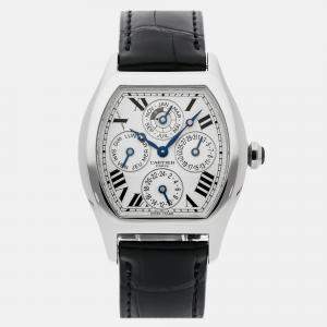 Cartier Silver Platinum Tortue W1540551 Automatic Men's Wristwatch 34 mm