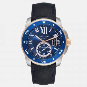 Cartier Calibre Diver Steel Rose Gold Blue Dial Men's Watch W2CA0008 42 mm