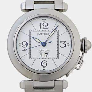 Cartier White Stainless Steel Pasha C de Cartier W31055M7 Automatic Men's Wristwatch 35 mm