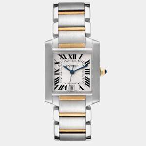 Cartier Tank Francaise Steel Yellow Gold Silver Dial Mens Watch W51005Q4 28.0 mm x 32.0 mm