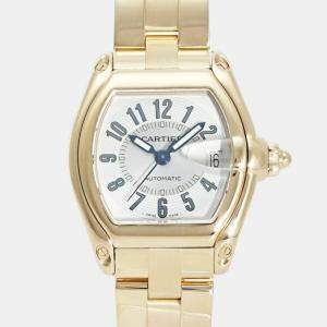 Cartier Silver 18K Yellow Gold Roadster Large W62003V1 Men's Watch 37 mm