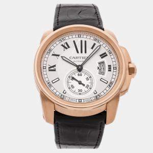 Cartier Silver 18k Rose Gold Calibre de Cartier Automatic Men's Wristwatch 42 mm