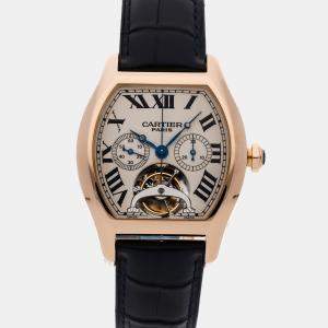 Cartier Silver 18k Rose Gold Tortue Manual Winding Men's Wristwatch 32 mm