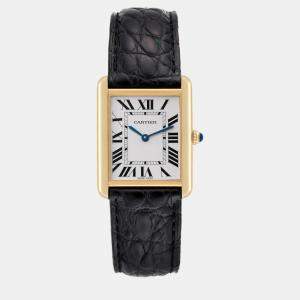 Cartier Tank Solo Yellow Gold Steel Black Strap Men's Watch 27.0 mm