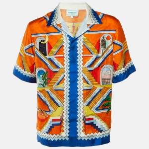 مملوكة مسبقًا قميص كازابلانكا حرير بنقشة سكالير انفيني متعددة الألوان بأكمام قصيرة مقاس متوسط (ميديم)