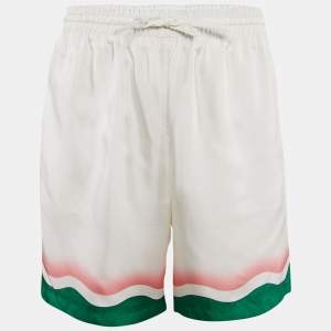 Casablanca White Striped Silk Tennis Club Shorts L