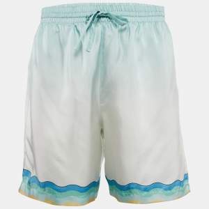 Casablanca Blue Hem Print Silk Tennis Club Shorts L