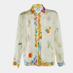 Pre Owned Casablanca Tennis Club Off White Printed Silk Shirt XL