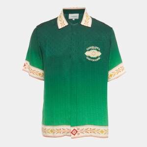 Pre Owned Casablanca Tennis Club Green Printed Silk Utility Power Short Sleeve Shirt S