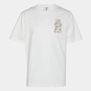 Pre Owned Casablanca White Jersey Logo Print T-Shirts L