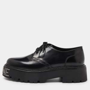 Celine Leather Black Leather Accents Studded Lace Up Derby Size 41