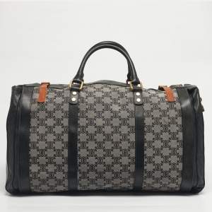 Pre Owned Celine Black/Grey Macadam Canvas and Leather Duffel Bag