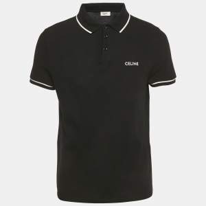 Pre Owned Celine Black Logo Embroidered Cotton Polo T-Shirt XL