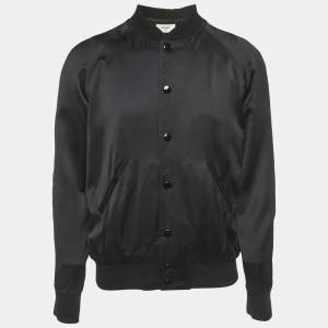 Pre Owned Celine Black Satin Button Front Bomber Jacket S