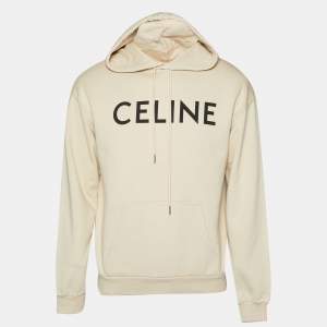 مملوكة مسبقًا Celine Beige Logo Print Cotton Hoodie S