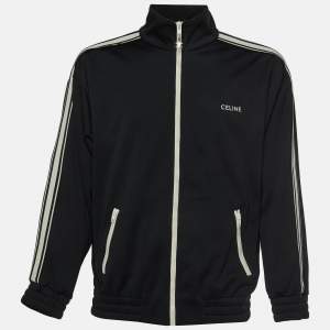 Pre Owned Celine Black Striped Double Face Jersey Tracksuit Jacket M