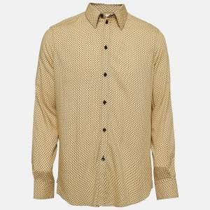 Celine Yellow Square Printed Crepe Buttoned Shirt L