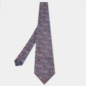 CH Carolina Herrera Navy Blue Logo Monogram Silk Tie