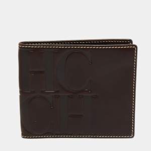 CH Carolina Herrera Dark Brown Leather Bifold Compact Wallet