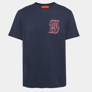 CH Carolina Herrera Navy Blue Logo Applique Jersey T-Shirt L