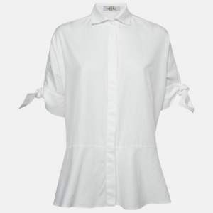 CH Carolina Herrera White Logo Jacquard Cotton Button Front Blouse XS