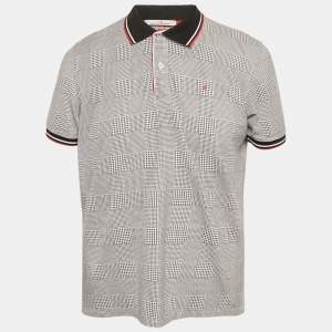 Pre Owned CH Carolina Herrera Black houndstooth Pattern Cotton Pique Polo T-Shirt L