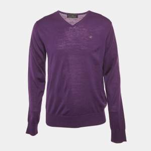 Pre Owned CH Carolina Herrera Purple Wool Knit V-Neck Sweater M