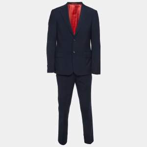 Pre Owned CH Carolina Herrera Navy Blue Gabardine Regular Fit Suit M
