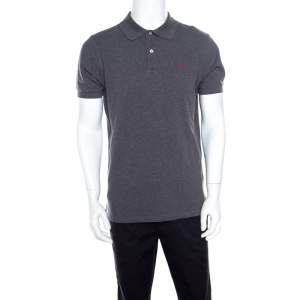 CH Carolina Herrera Grey Honeycomb Knit Logo Embroidered Polo T-Shirt M