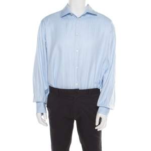 CH Carolina Herrera Blue Striped Cotton Jacquard Long Sleeve Button Front Shirt 3XL