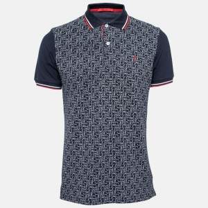 CH Carolina Herrera Navy Blue Logo Printed Cotton Pique Polo T-Shirt L