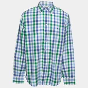 CH Carolina Herrera Blue Multicolor Check Patterned Cotton Button Down Shirt 2XL